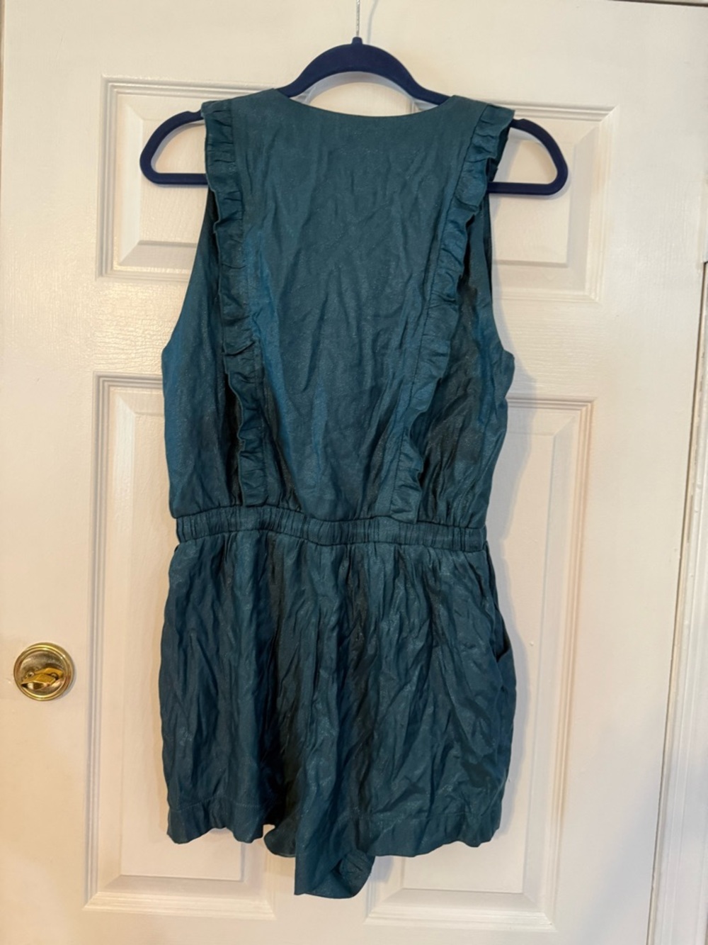 Sparkle & Fade Teal Ruffled Zip-Front Romper - Picture 4 of 7